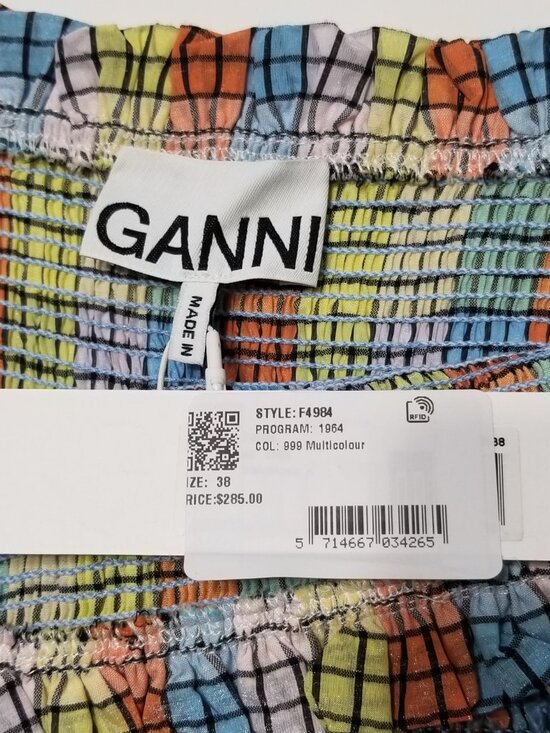 🌈NWT GANNI Multi-Color Seersucker Check Smocked Long Dress Size EU 38, 40 $285 - Picture 14 of 16